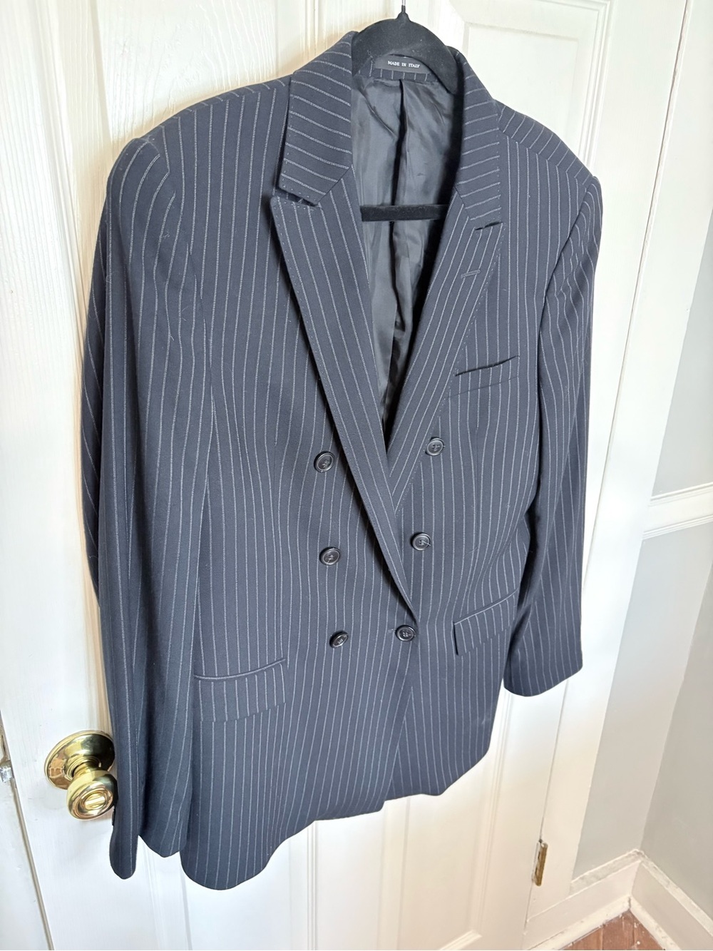 Vintage 1990s Emporio Armani Green Line Double-Breasted Pinstripe Blazer - Picture 5 of 11